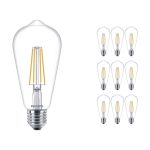 Multipack 10x Philips Corepro LED Bulbo E27 Edison Filamento Chiara 7W 806lm - 827 Bianco Molto Caldo | Sostitutiva 60W