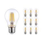 Multipack 10x Noxion Lucent Filamento LED E27 Pera Chiara 7W 806lm - 827 Bianco Molto Caldo | Sostitutiva 60W